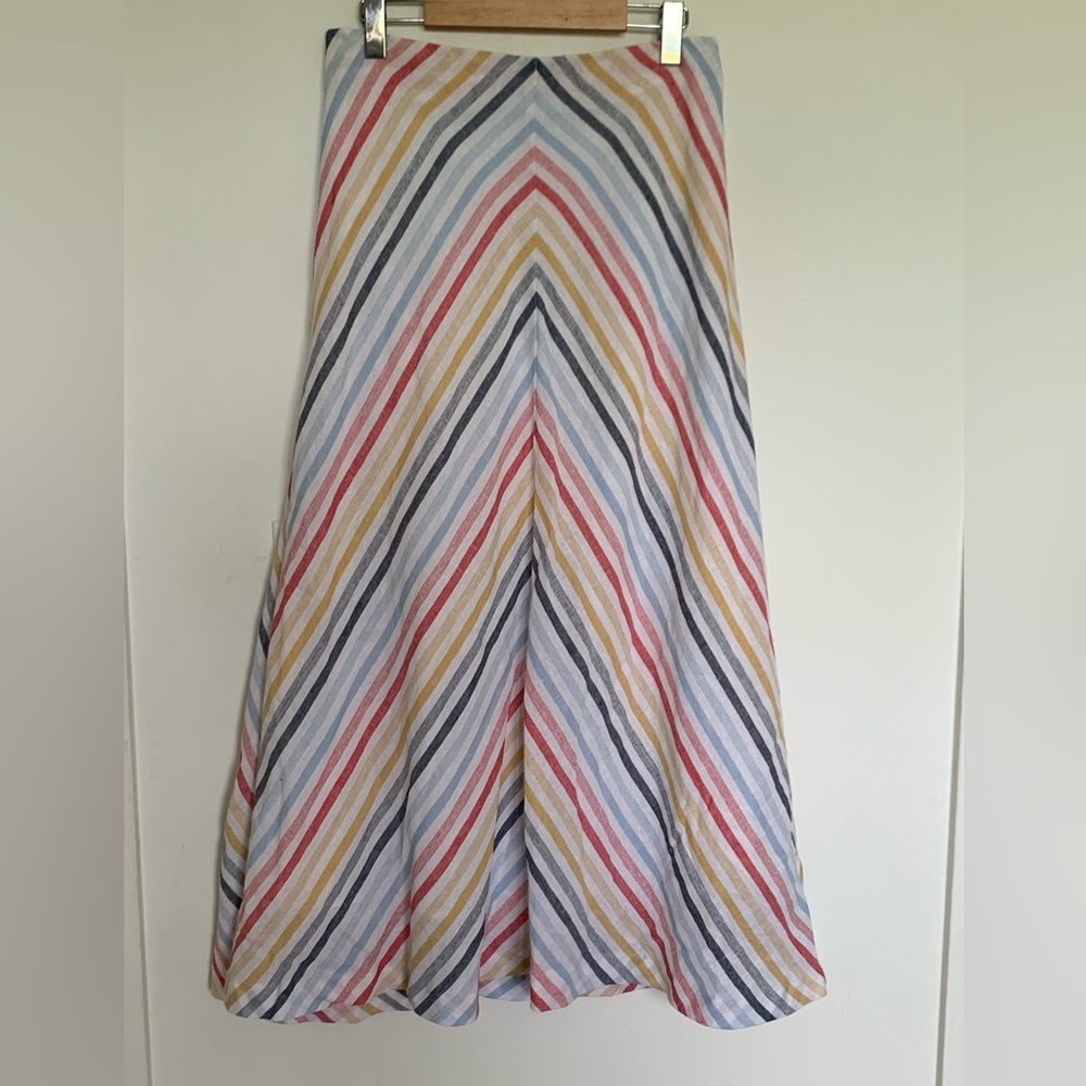 BNWT M&CO Linen Lined Skirt rainbow Long Sz 8 Medium Pull On Elastic Waist